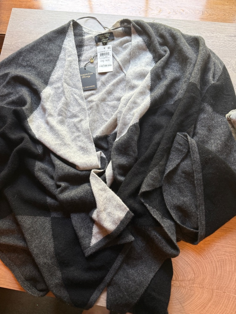 Charter Club White + Warren Black and Gray Cashmere Wrap
